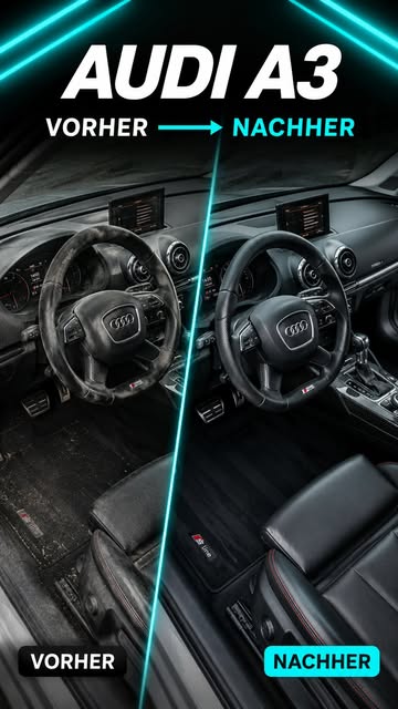 Audi A3 Innenraum im direkten Vergleich: links vor, rechts nach der Aufbereitung